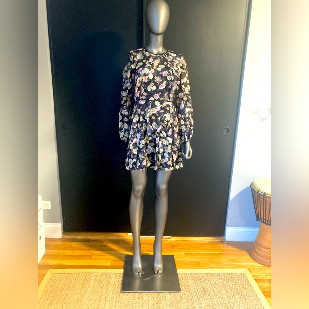 Black Floral Long-Sleeve Mini Dress